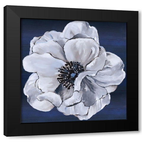 Blue and White Floral IV Black Modern Wood Framed Art Print by Lee C