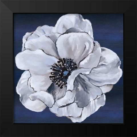 Blue and White Floral IV Black Modern Wood Framed Art Print by Lee C