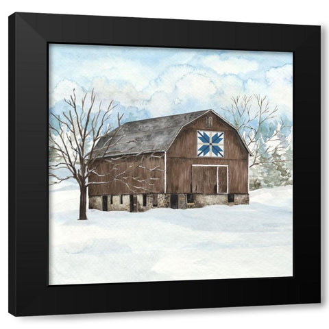 Winter Barn Quilt III Black Modern Wood Framed Art Print with Double Matting by Reed, Tara
