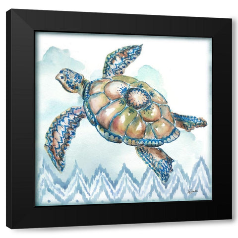 Boho Shells I-Sea Turtle Black Modern Wood Framed Art Print with Double Matting by Tre Sorelle Studios