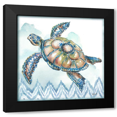 Boho Shells I-Sea Turtle Black Modern Wood Framed Art Print by Tre Sorelle Studios