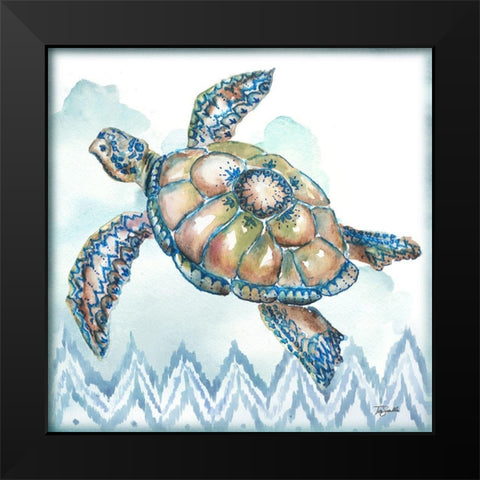 Boho Shells I-Sea Turtle Black Modern Wood Framed Art Print by Tre Sorelle Studios