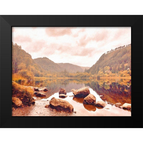Lakeside  in Autumn Black Modern Wood Framed Art Print by Grafitee Studios