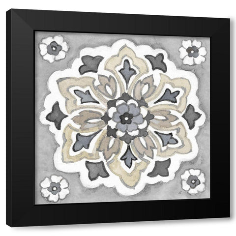Turkish  Tile Neutral IV Black Modern Wood Framed Art Print by Coulter, Cynthia