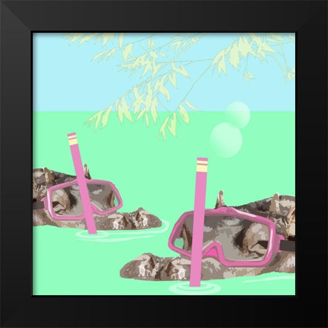 Snorkeling  Hippos Black Modern Wood Framed Art Print by Bay, Noah