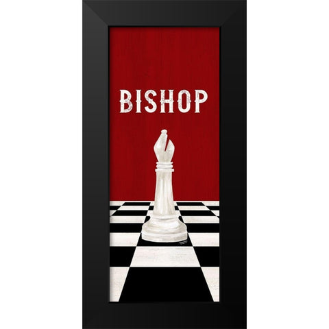 Rather be Playing Chess Pieces red panel IV-Bishop Black Modern Wood Framed Art Print by Reed, Tara
