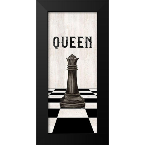 Rather be Playing Chess Pieces black panel VI-Queen Black Modern Wood Framed Art Print by Reed, Tara
