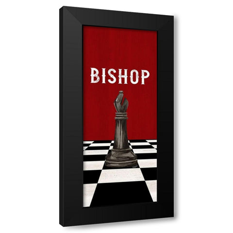 Rather be Playing Chess Pieces black on red panel IV-Bishop Black Modern Wood Framed Art Print with Double Matting by Reed, Tara