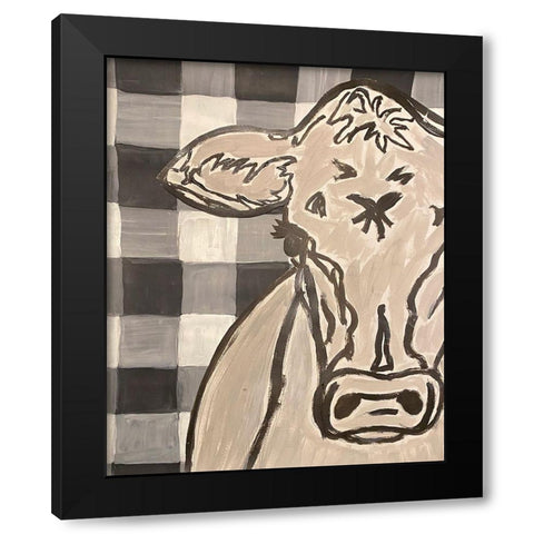 Farm Sketch Cow buffalo plaid Black Modern Wood Framed Art Print with Double Matting by Bryan, Kathleen