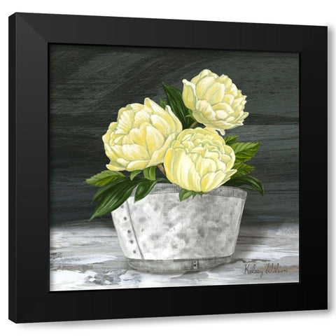 Farmhouse Garden square-Peonies Black Modern Wood Framed Art Print by Wilson, Kelsey