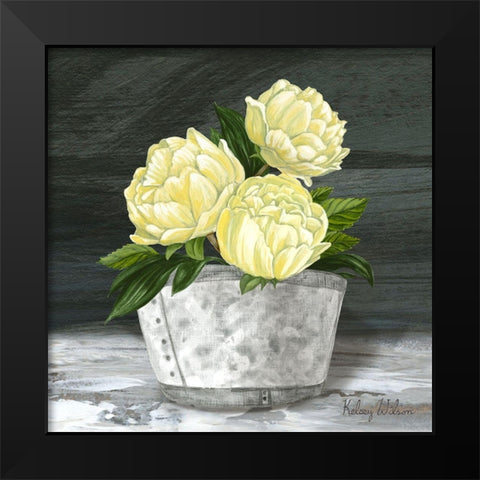 Farmhouse Garden square-Peonies Black Modern Wood Framed Art Print by Wilson, Kelsey