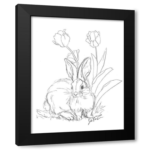 Bunny  Sketch Tulip Black Modern Wood Framed Art Print by Augustine, Jodi