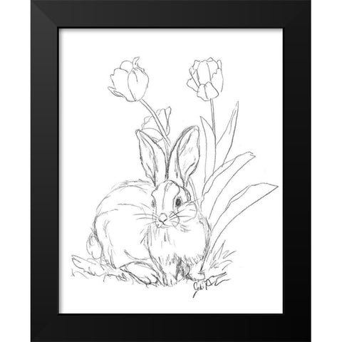 Bunny  Sketch Tulip Black Modern Wood Framed Art Print by Augustine, Jodi