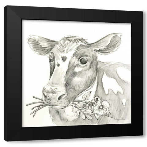 Watercolor  Pencil Farm II-Cow Black Modern Wood Framed Art Print with Double Matting by Wilson, Kelsey