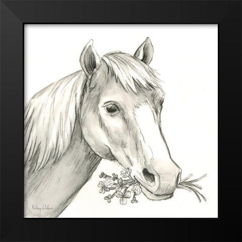 Watercolor  Pencil Farm III-Horse Black Modern Wood Framed Art Print by Wilson, Kelsey