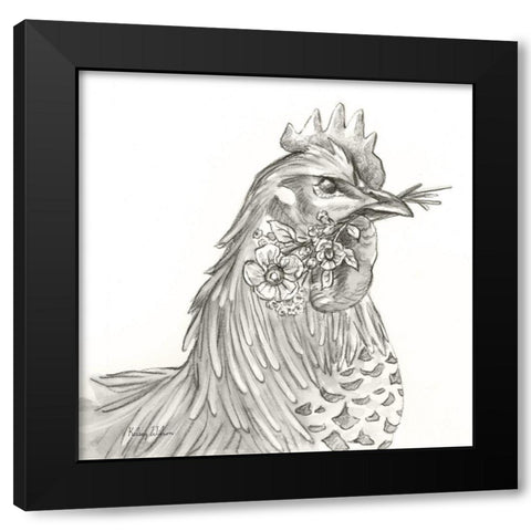 Watercolor  Pencil Farm VI-Rooster Black Modern Wood Framed Art Print with Double Matting by Wilson, Kelsey