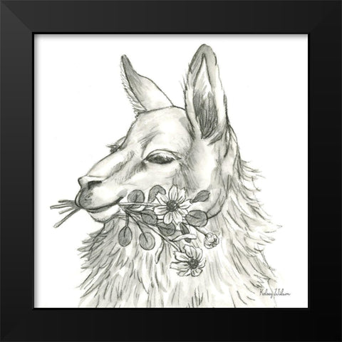 Watercolor  Pencil Farm VII-Llama Black Modern Wood Framed Art Print by Wilson, Kelsey