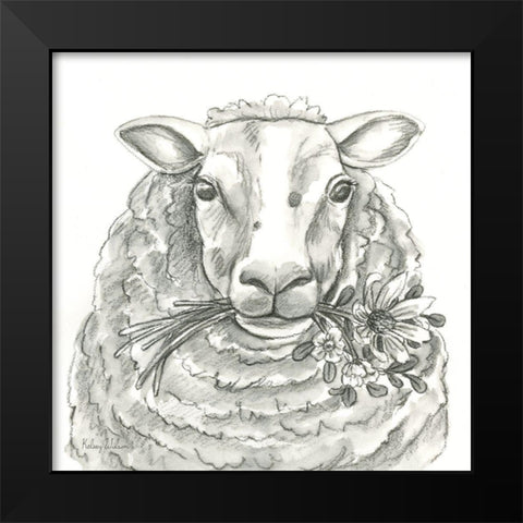 Watercolor  Pencil Farm IX-Sheep Black Modern Wood Framed Art Print by Wilson, Kelsey