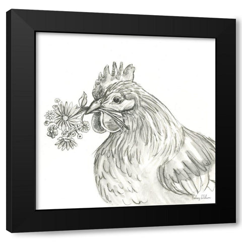 Watercolor  Pencil Farm X-Hen Black Modern Wood Framed Art Print with Double Matting by Wilson, Kelsey