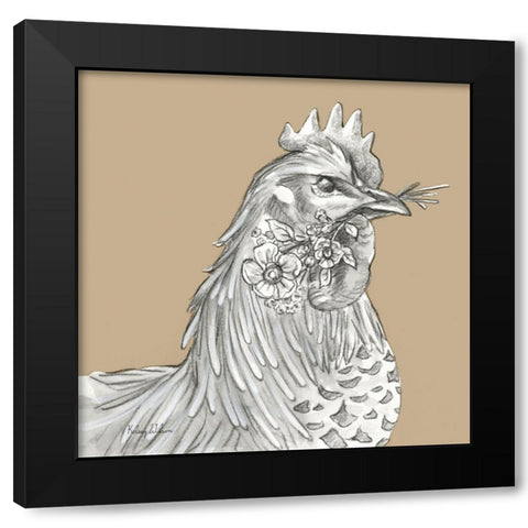 Watercolor  Pencil Farm color VI-Rooster Black Modern Wood Framed Art Print by Wilson, Kelsey