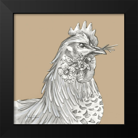 Watercolor  Pencil Farm color VI-Rooster Black Modern Wood Framed Art Print by Wilson, Kelsey