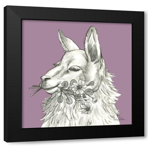 Watercolor  Pencil Farm color VII-Llama Black Modern Wood Framed Art Print by Wilson, Kelsey