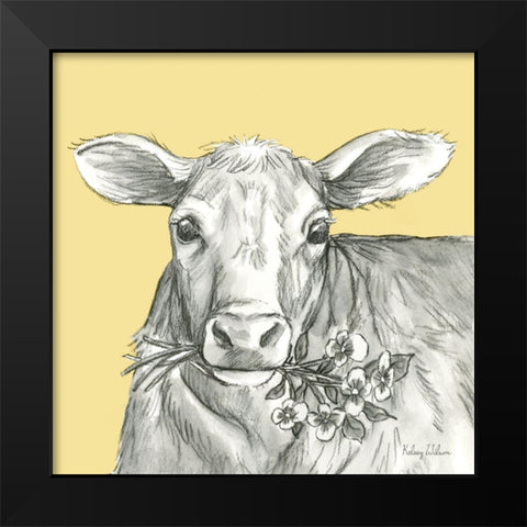 Watercolor  Pencil Farm color VIII-Cow 2 Black Modern Wood Framed Art Print by Wilson, Kelsey