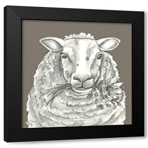 Watercolor  Pencil Farm color IX-Sheep Black Modern Wood Framed Art Print with Double Matting by Wilson, Kelsey