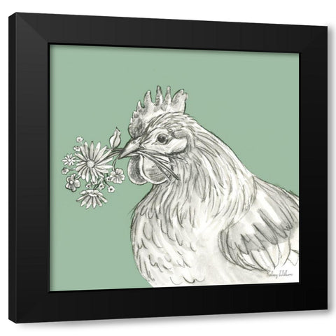 Watercolor  Pencil Farm color X-Hen Black Modern Wood Framed Art Print with Double Matting by Wilson, Kelsey