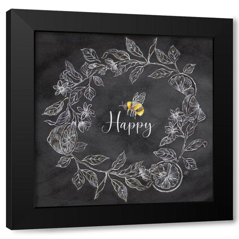Bee  Sentiment Wreath black I-Happy Black Modern Wood Framed Art Print by Coulter, Cynthia