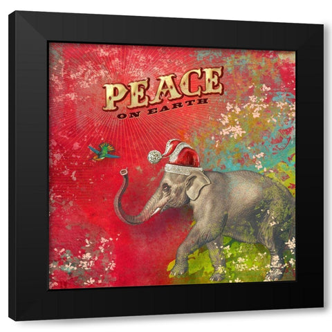 Colorful Christmas I-Elephant Peace Black Modern Wood Framed Art Print with Double Matting by Duirwaigh