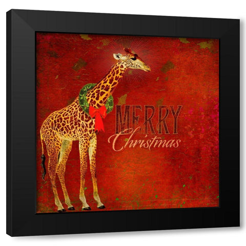 Colorful Christmas II-Giraffe Christmas Black Modern Wood Framed Art Print with Double Matting by Duirwaigh