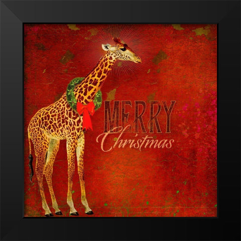 Colorful Christmas II-Giraffe Christmas Black Modern Wood Framed Art Print by Duirwaigh