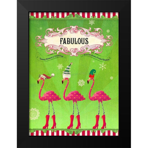 Colorful Christmas III-Fabulous Flamingo Black Modern Wood Framed Art Print by Duirwaigh