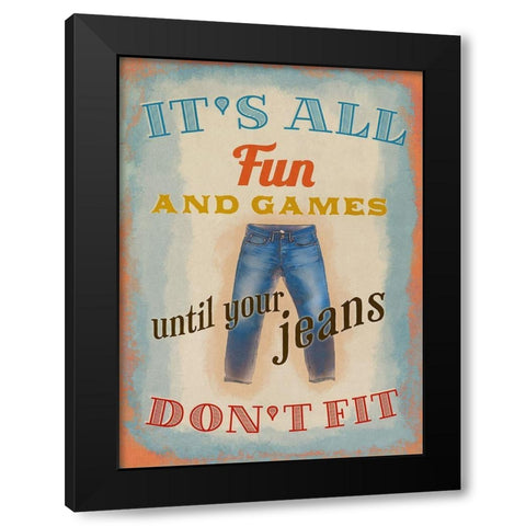 Living  Out Loud IV-Jeans Black Modern Wood Framed Art Print by Duirwaigh