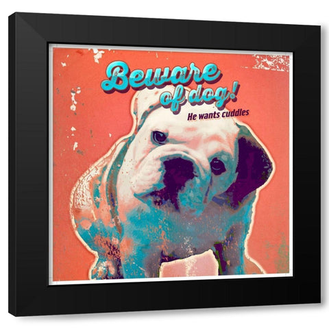 Pet  Sentiment III-Beware Black Modern Wood Framed Art Print with Double Matting by Duirwaigh