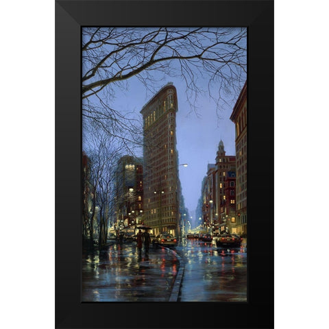 Flatiron  Rain Black Modern Wood Framed Art Print by Lushpin, E.