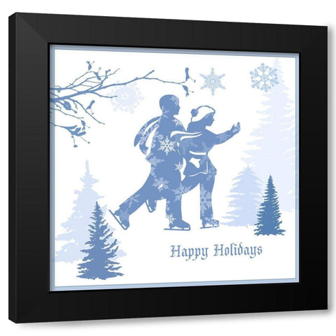 Happy Holiday Skaters Black Modern Wood Framed Art Print with Double Matting by Sowell, Sharyn