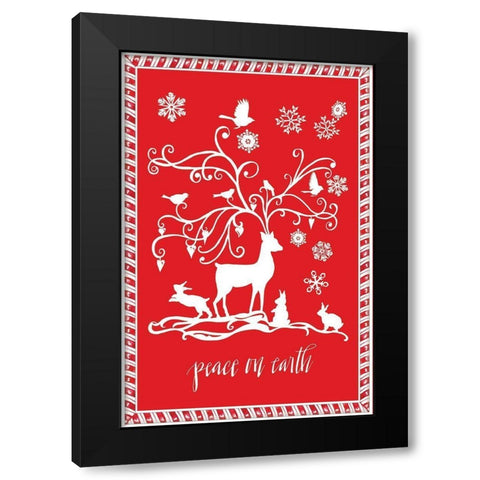 Peace on Earth Reindeer Black Modern Wood Framed Art Print by Sowell, Sharyn