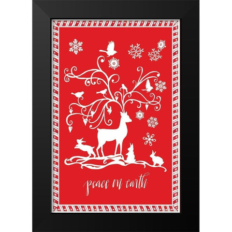 Peace on Earth Reindeer Black Modern Wood Framed Art Print by Sowell, Sharyn