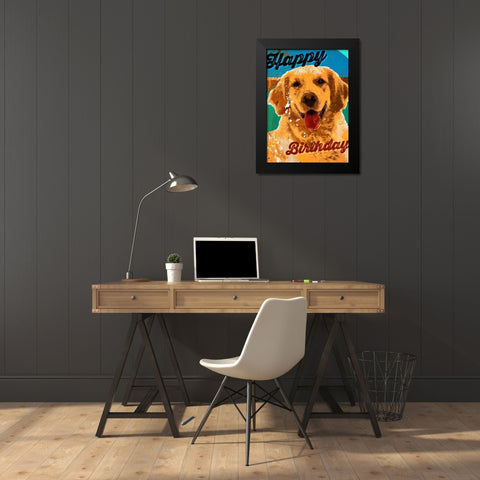 Pet  Sentiment V-Happy Birthday Black Modern Wood Framed Art Print by Duirwaigh