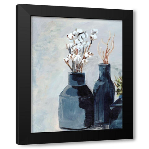 Cotton  Jar in navy Black Modern Wood Framed Art Print by Chapman, Marcy