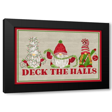 Gnome for Christmas Sentiment landscape dark-Deck the Halls Black Modern Wood Framed Art Print by Reed, Tara