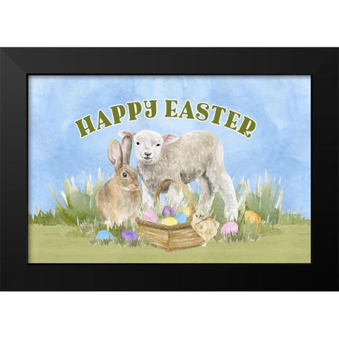 Farmhouse  Easter Sentiment landscape-Happy Easter Black Modern Wood Framed Art Print by Reed, Tara