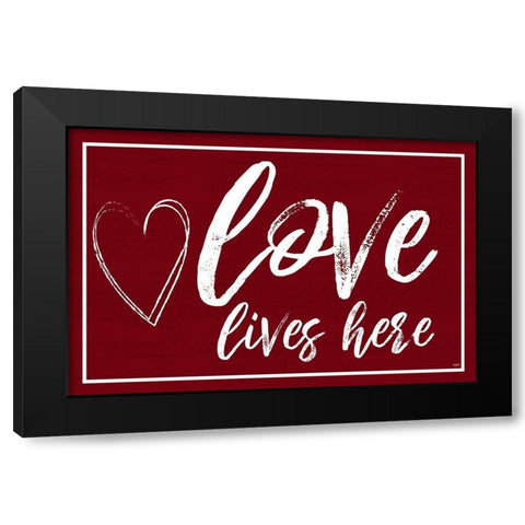 Valentines  landscape sentiment V-Love Lives Here Black Modern Wood Framed Art Print with Double Matting by Reed, Tara