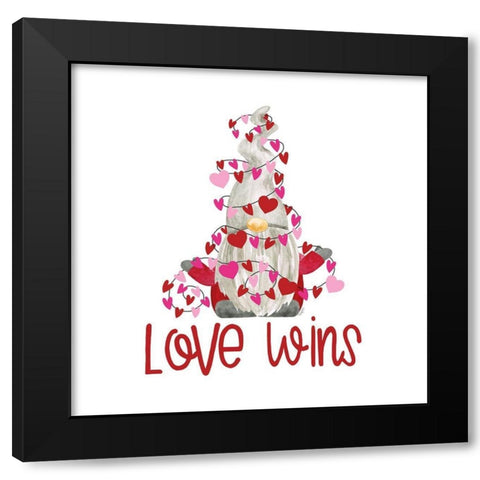 Valentine  Gnomes on white VII-Love Wins Black Modern Wood Framed Art Print with Double Matting by Reed, Tara