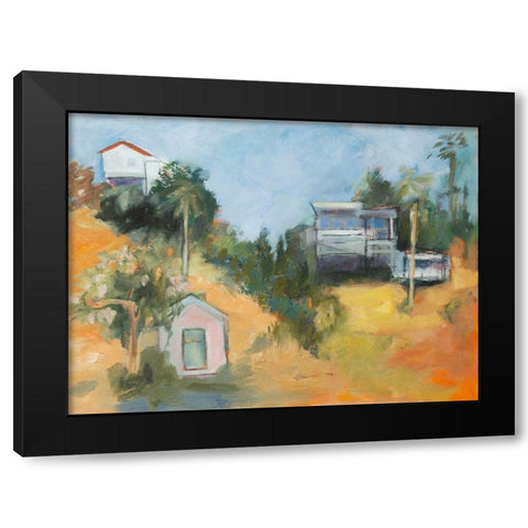 Pink House amid Palms Black Modern Wood Framed Art Print by Marie, Susanne