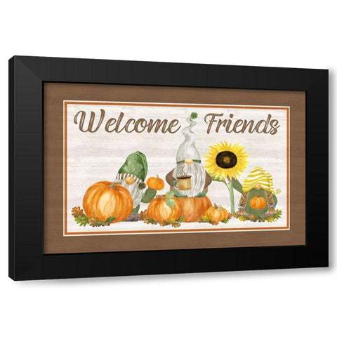 Fall Gnomes Sentiment landscape II-Welcome Friends Black Modern Wood Framed Art Print with Double Matting by Reed, Tara