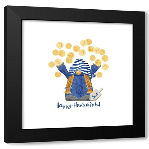 Hanukkah Gnomes IV-Throwing Gelt Black Modern Wood Framed Art Print by Reed, Tara