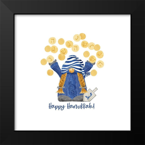 Hanukkah Gnomes IV-Throwing Gelt Black Modern Wood Framed Art Print by Reed, Tara